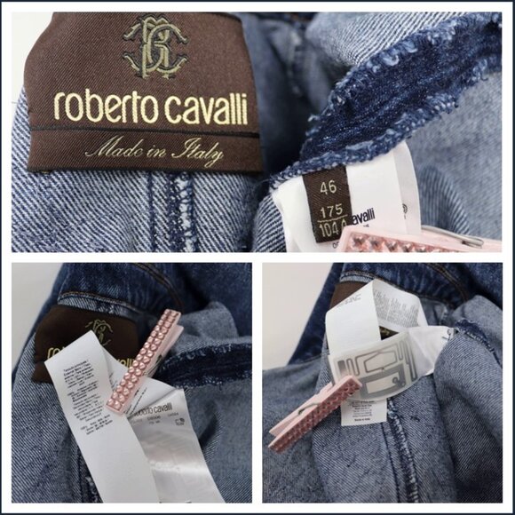 Roberto Cavalli Size IT 46 Butterfly Denim Jean Jacket Vintage - Picture 15 of 15